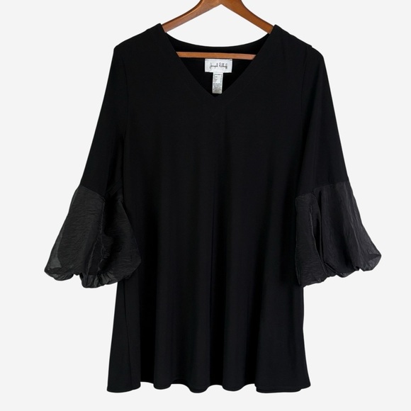 Joseph Ribkoff Black Puff Sleeve Flared Tunic Top US Size 14 Style No 233117 - Picture 10 of 14
